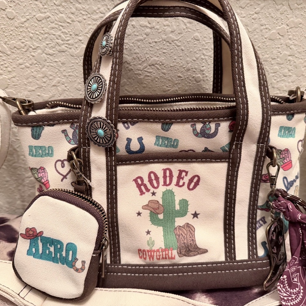 Rodeo Cowgirl Tote Bag with Cactus Design